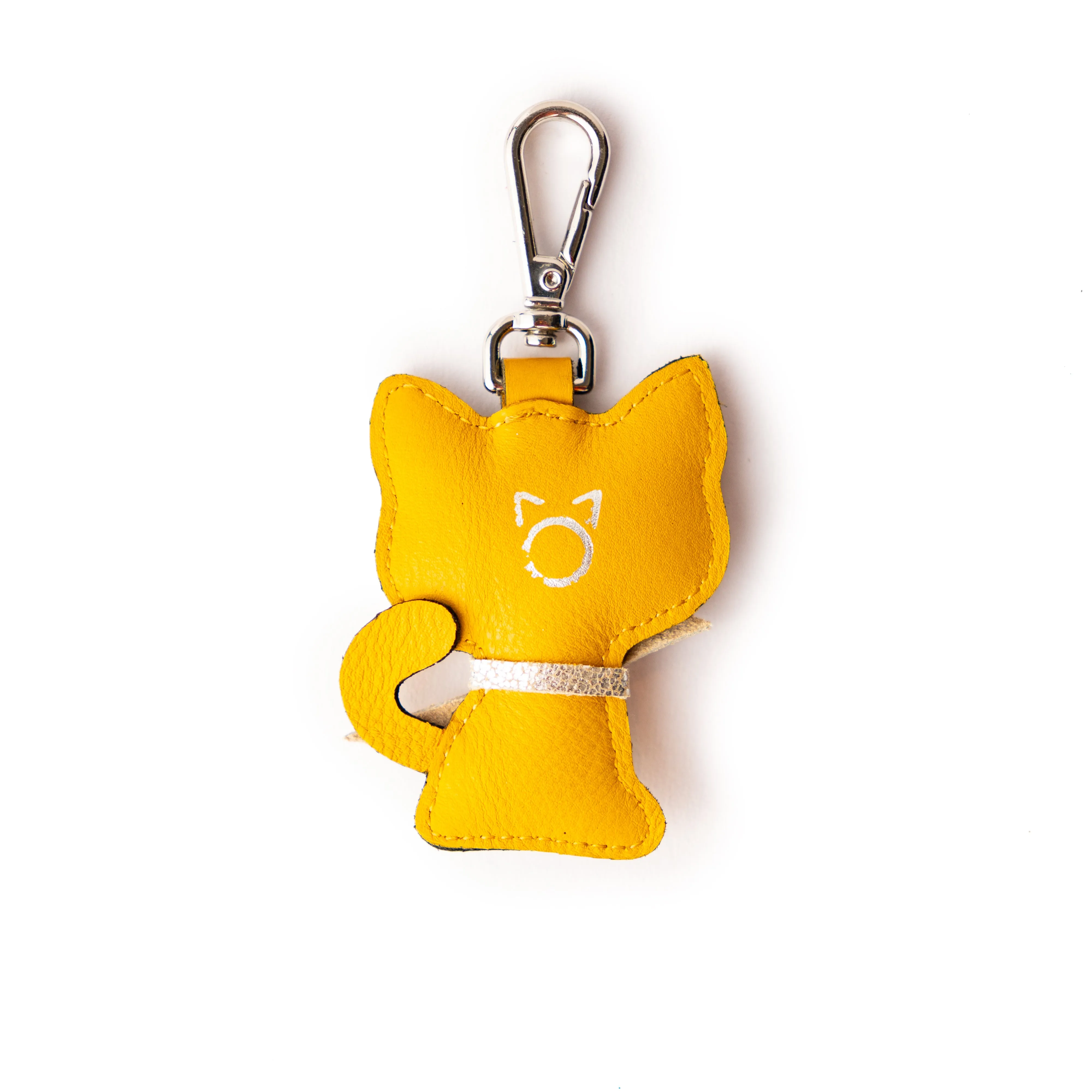 Yellow Leather Cat Shape Charm Keyring