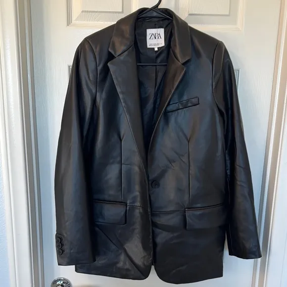 Zara Black Faux Leather Blazer