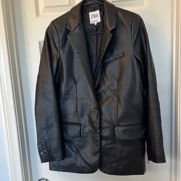 Zara Black Faux Leather Blazer