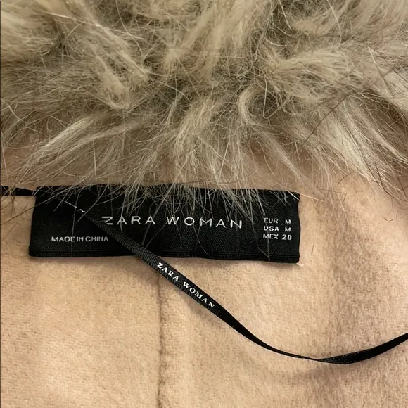Zara Chic Faux Fur Collar Cape Coat