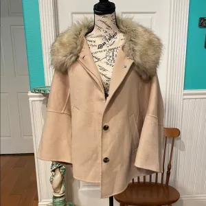 Zara Chic Faux Fur Collar Cape Coat